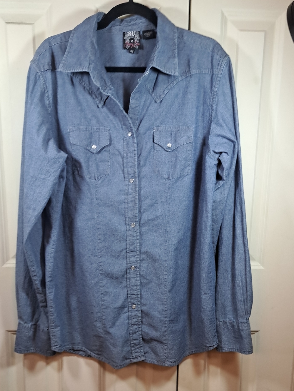 R U  APPAREL  Light Blue Denim Button-Down Shirt